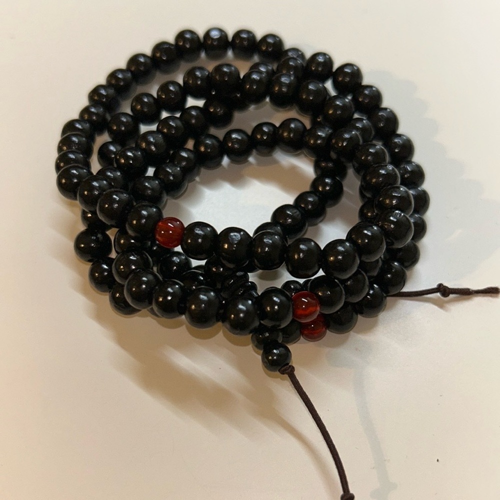 Black Beaded Bracelet with Red Accents